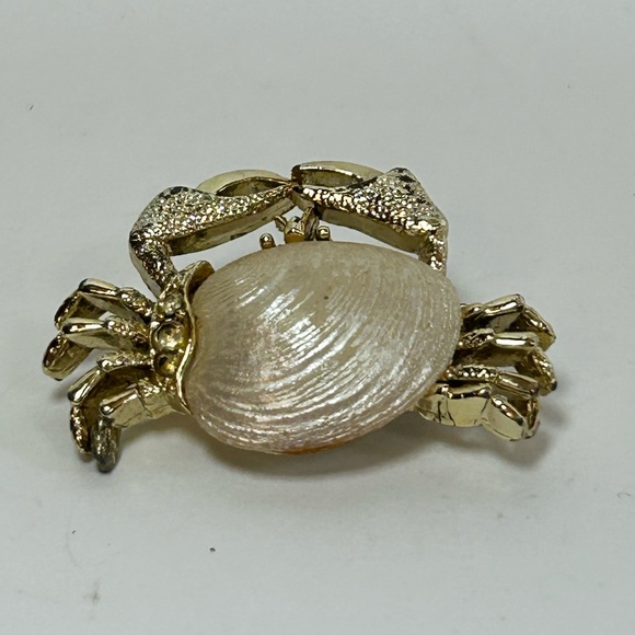 Jelly Belly Retro Seashell Rhinestone Gold Tone Crab Brooch Pin - Picture 2 of 4